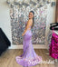 Sexy Soft Satin Spaghetti V-Neck Sleeveless Mermaid Long Prom Dresses With Applique, PD0994