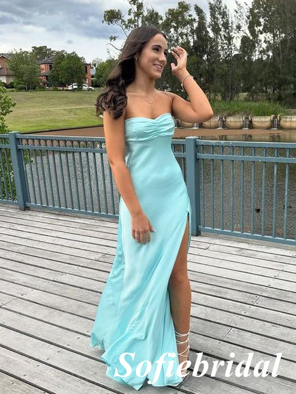 Sexy Soft Satin Sweetheart Sleeveless Side Slit Mermaid Floor Length Prom Dress, PD01052