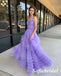 Sexy Purple Tulle Spaghetti Straps Sleeveless A-Line Floor Length Prom Dress, PD01045