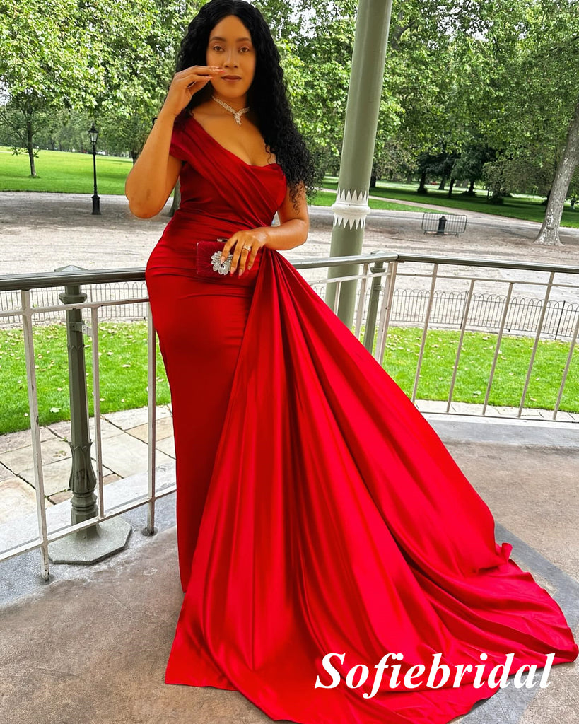 Sexy Soft Satin One Shoulder Sleeveless Mermaid Floor Length Bridesmaid Dresses, SFWG00603