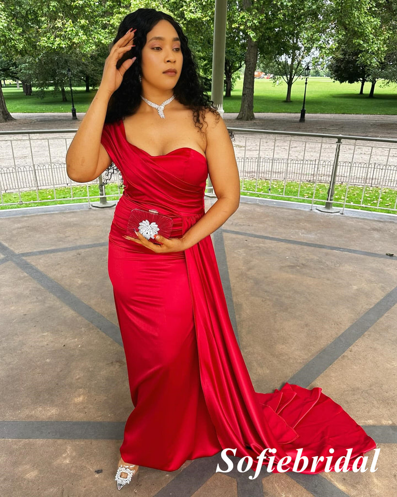 Sexy Soft Satin One Shoulder Sleeveless Mermaid Floor Length Bridesmaid Dresses, SFWG00603