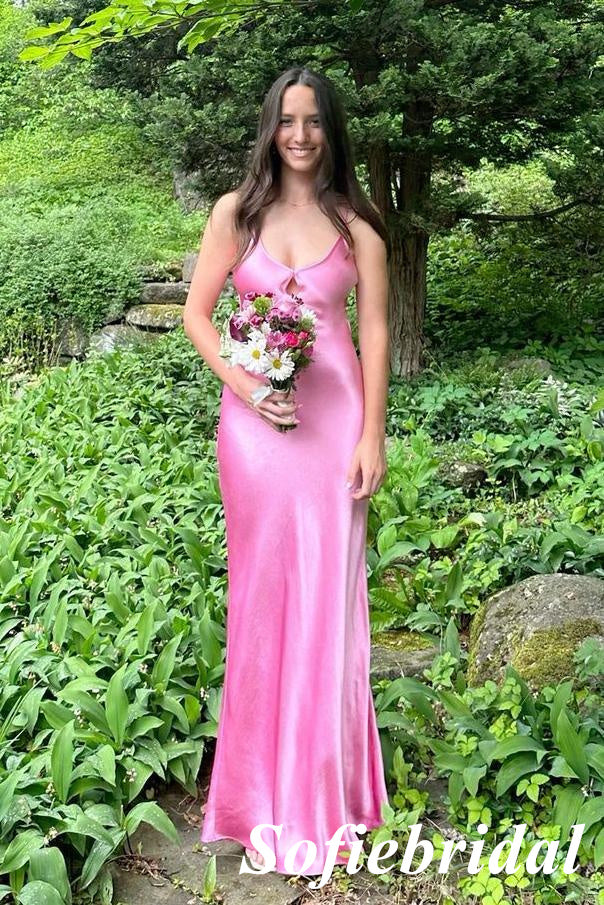 Sexy Soft Satin Spaghetti Straps Sleeveless Open Back Mermaid Maxi Prom Dress, PD01152