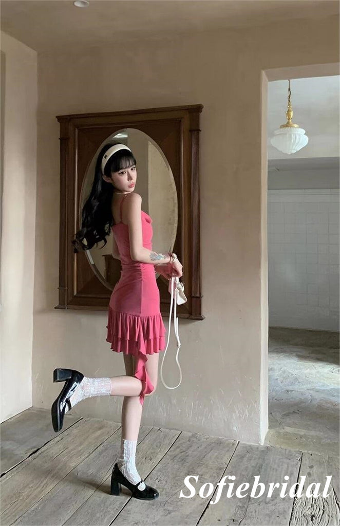 Sweety Pink Spaghetti Straps Mermaid Mini Dresses/ Homecoming Dresses, HD0236