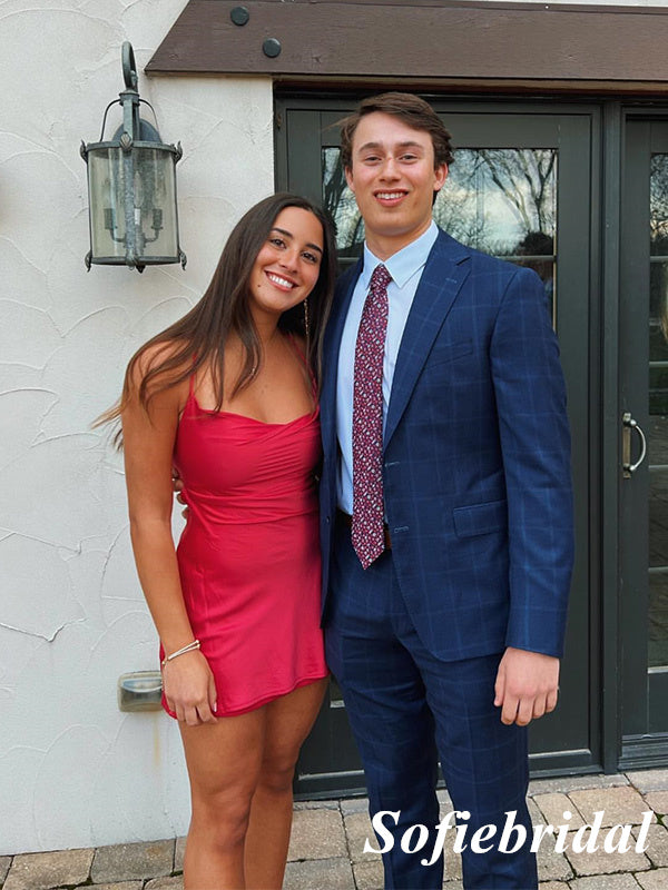 Sexy Red Spaghetti Straps Sleeveless Lace UP Mini Dresses/ Homecoming Dresses, HD0288