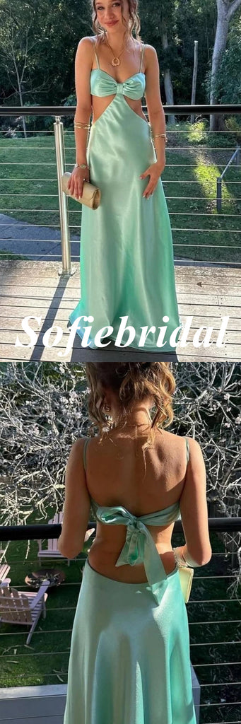 Sexy Soft Satin Spaghetti Straps Sleeveless Mermaid Maxi Prom Dress, PD01160