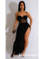 Sexy Black Sequin Spaghetti Straps  Side Slit Mermaid Long Prom Dresses, PD0945