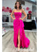 Sexy Fuchsia Pink Soft Satin Sweetheart Sleeveless Side Slit Mermaid Long Prom Dresses, PD01007