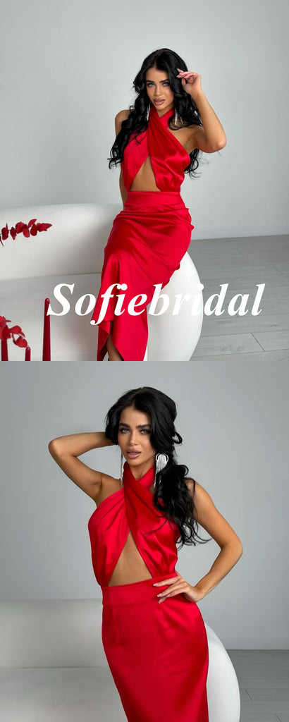 Sexy Soft Satin Halter Sleeveless Memmaid Floor Length Prom Dress, PD01071