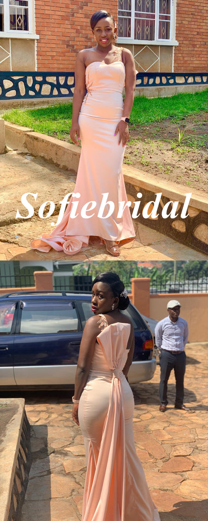 Sexy One Shoulder Sleeveless Mermaid Floor Length Bridesmaid Dresses, SFWG00596