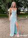 Shiny Sequin V-Neck Side Slit Mermaid Lace Up Back Long Prom Dresses, PD0934