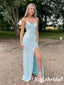 Shiny Sequin V-Neck Side Slit Mermaid Lace Up Back Long Prom Dresses, PD0934