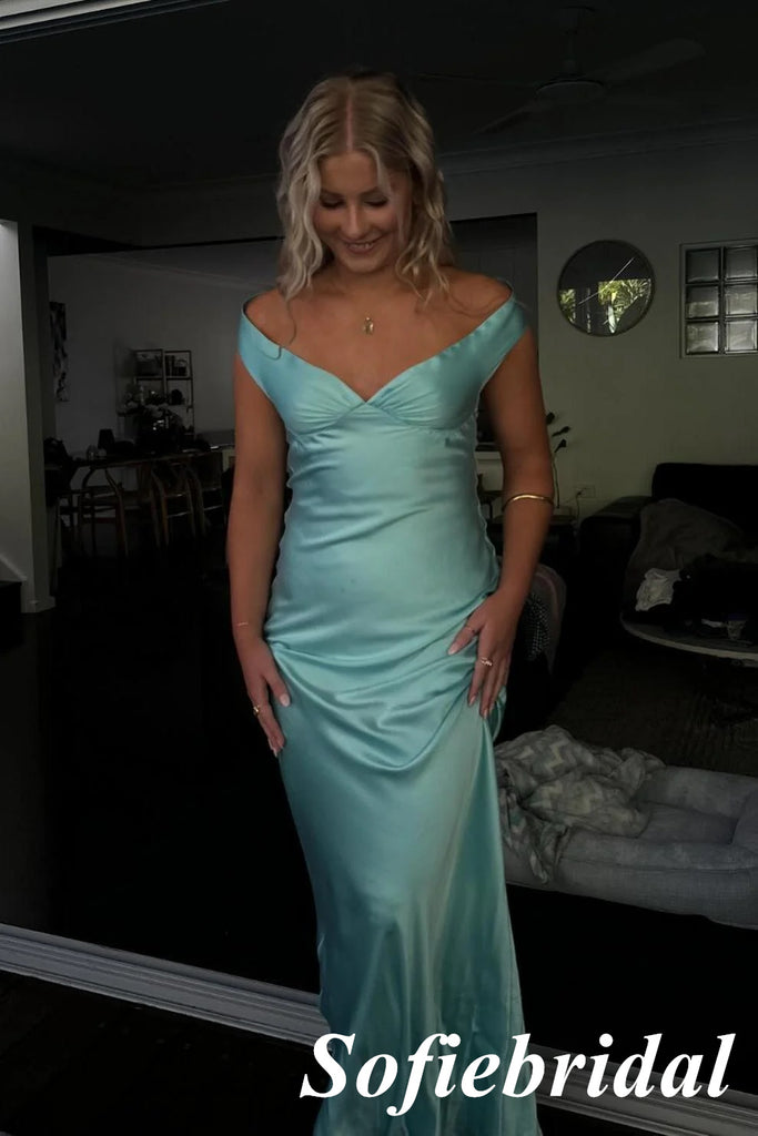 Sexy Soft Satin Off Shoulder Sleeveless Mermaid Maxi Prom Dress, PD01151