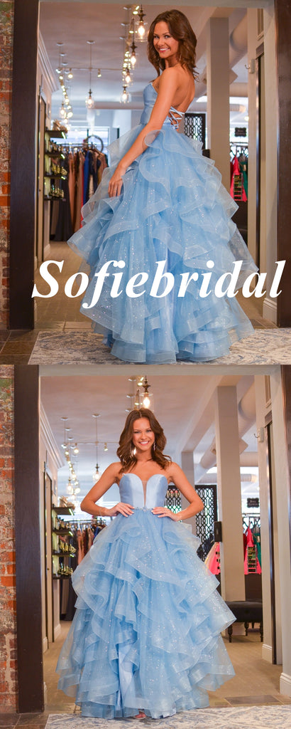 Shiny Satin And Tulle  Sweetheart A-Line Lace Up Back Long Prom Dresses, PD0935