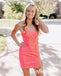 Sexy Sequin Lace Spaghetti Straps V-Neck Sleeveless Sheath Mini Dresses/ Homecoming Dresses, HD0293)