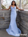 Sexy Satin Spaghetti Straps V-Neck Open Back Mermaid Long Prom Dresses With Appliques, PD0919