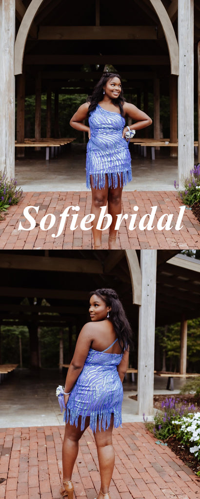 Sexy Sequin Lace One Shoulder Sleeveless Sheath Mini Dresses/ Homecoming Dresses, HD0278