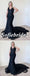 Sexy Black Tulle And Lace Spaghetti Straps V-Neck Mermaid Long Prom Dresses, PD0941