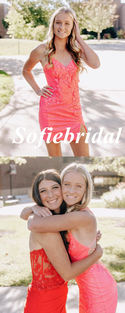 Sexy Sequin Lace Spaghetti Straps V-Neck Sleeveless Sheath Mini Dresses/ Homecoming Dresses, HD0293)