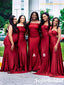 Mismatched Red Soft Satin Mermaid Floor Length Bridesmaid Dresses, SFWG00559