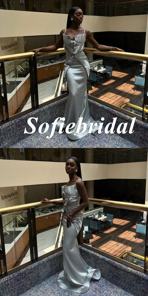 Sexy Soft Satin Spaghetti Straps Sleeveless Memmaid Floor Length Prom Dress, PD01070