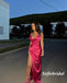 Sexy Soft Satin Spaghetti Straps V-Neck Side Slit Mermaid Long Prom Dresses, PD0942