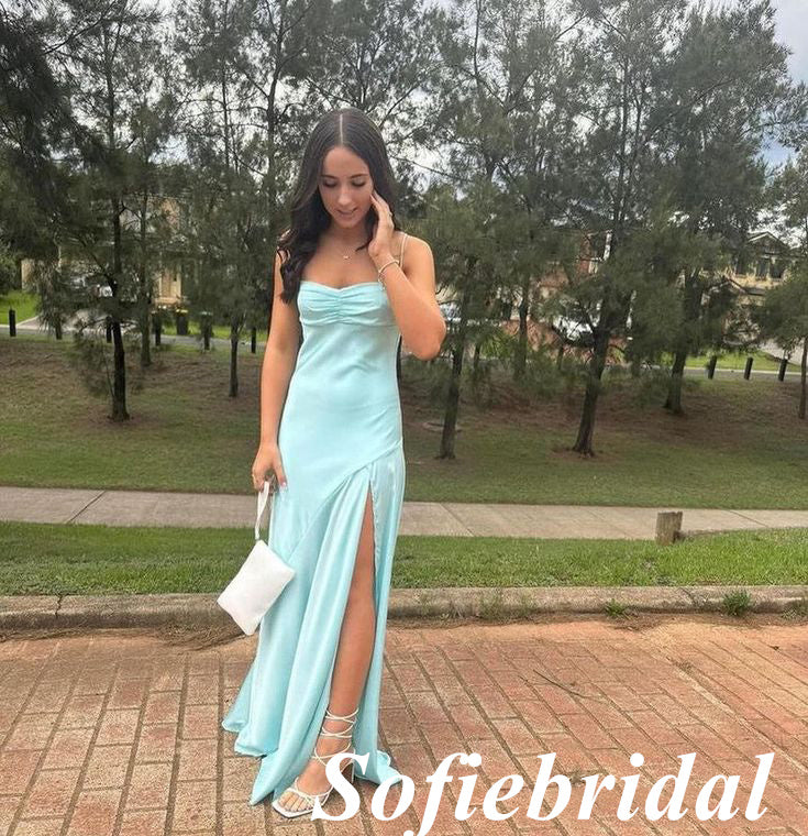 Sexy Soft Satin Sweetheart Sleeveless Side Slit Mermaid Floor Length Prom Dress, PD01052