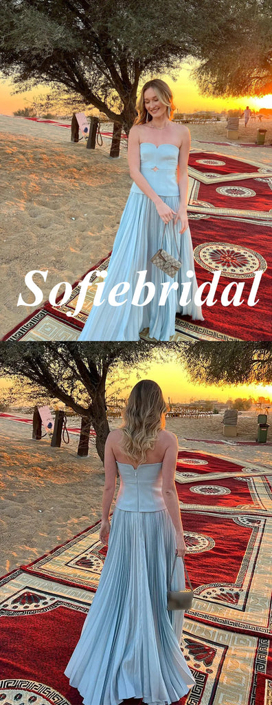 Sexy Blue Two Pieces Sweetheart Sleeveless A-Line Floor Length Prom Dress, PD01081