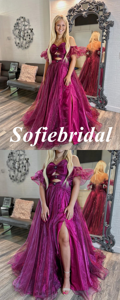 Sexy Special Fabric Sweetheart Side-Slit A-Line Long Prom Dresses, PD0960