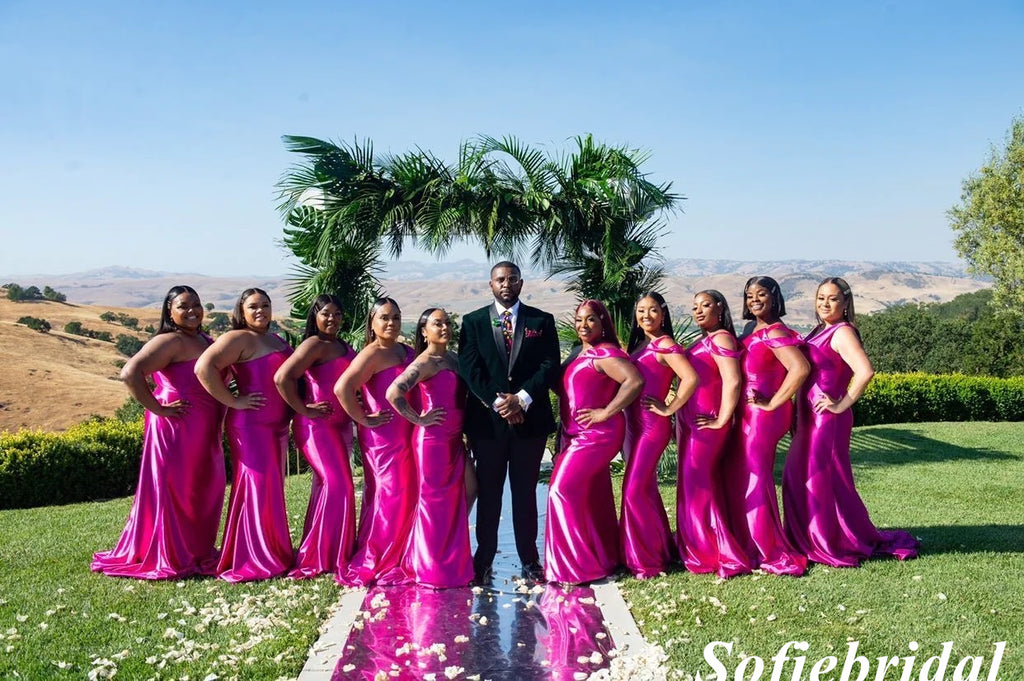 Sexy Soft Satin One Shoulder Sleeveless Side Slit Mermaid Floor Length Bridesmaid Dress,SFWG00500