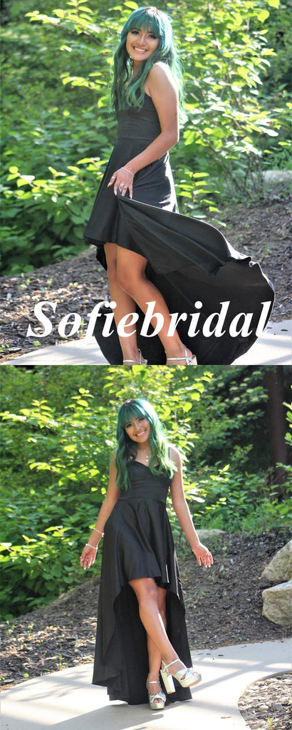 Sexy Soft Satin Spaghetti Straps V-Neck High-Low Floor Length Bridesmaid Dresses, SFWG00586