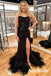 Sexy Black Sequin Spaghetti Straps Sleeveless Lace Up Back Side Slit Mermaid Long Prom Dresses, PD0915