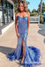 Sexy Sequin Spaghetti Straps Sleeveless Lace Up Back Side Slit Mermaid Long Prom Dresses, PD0914