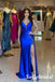 Sexy Soft Satin Spaghetti Straps V-Neck Side Slit Mermaid Long Prom Dresses, PD0964