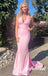 Sexy Pink Soft Satin Halter Sleeveless Mermaid Long Prom Dresses, PD01006