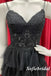 Sexy Black Tulle And Lace Spaghetti Straps V-Neck A-Line Long Prom Dresses, PD0940