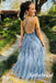 Sexy Tule Spaghetti Straps V-Neck Sleeveless Criss-Cross A-Line Long Prom Dresses, PD01008
