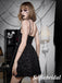 Shiny Sexy Black Special Fabric And Lace Spaghetti Straps V-Neck A-Line Mini Dresses/ Homecoming Dresses,HD0229
