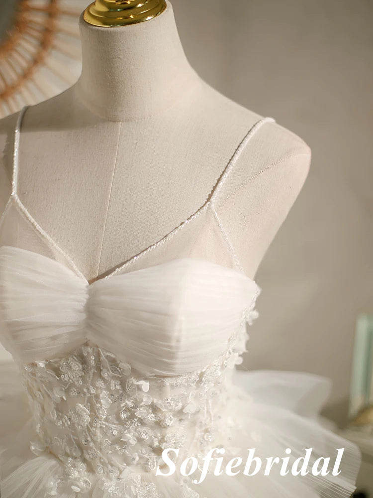 Sexy White Tulle Spaghetti Straps V-Neck A-Line Mini Dresses/ Homecoming Dresses With Beading, HD0257