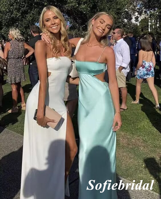 Sexy Soft Satin Spaghetti Straps Sleeveless Backless Mermaid Prom Dress, PD01021