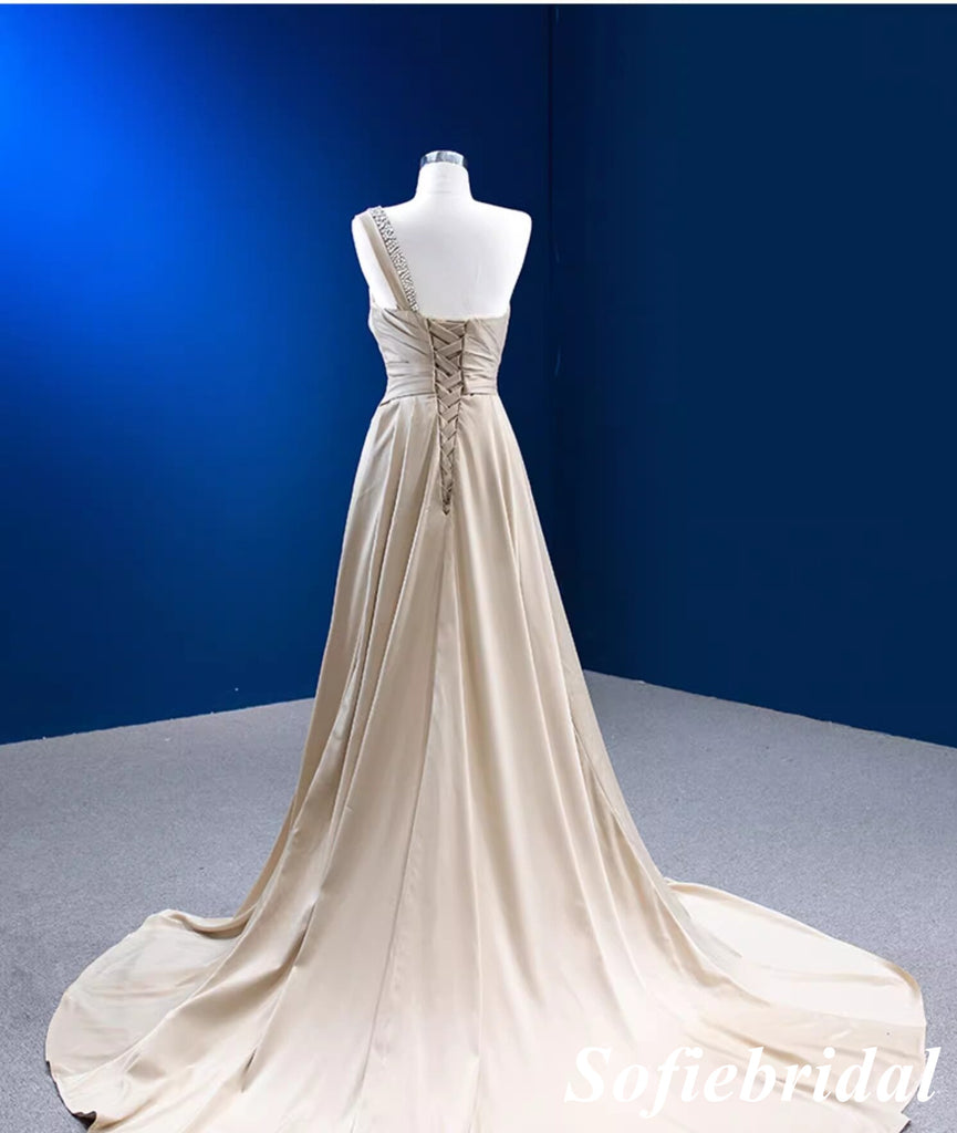 Sexy Soft Satin One Shoulder Sleeveless Mermaid Long Dress Prom Dress With Beading, PD01121