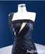 Sexy Black Soft Satin One Shoulder Sleeveless Side Slit Mermaid Long Dress Prom Dress With Beading, PD01119