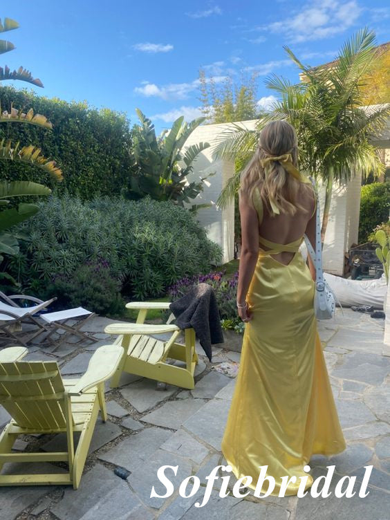 Sexy Soft Satin Spaghetti Straps V-Neck Sleeveless Open Back Mermaid Floor Length Prom Dress, PD01054