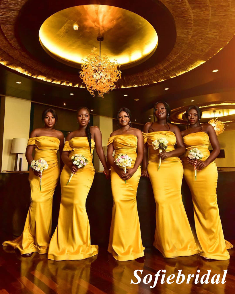 Sexy Soft Satin One Shoulder Sleeveless Mermaid Floor Length Bridesmaid Dresses, SFWG00550