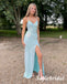 Shiny Sequin V-Neck Side Slit Mermaid Lace Up Back Long Prom Dresses, PD0934