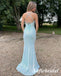 Shiny Sequin V-Neck Side Slit Mermaid Lace Up Back Long Prom Dresses, PD0934