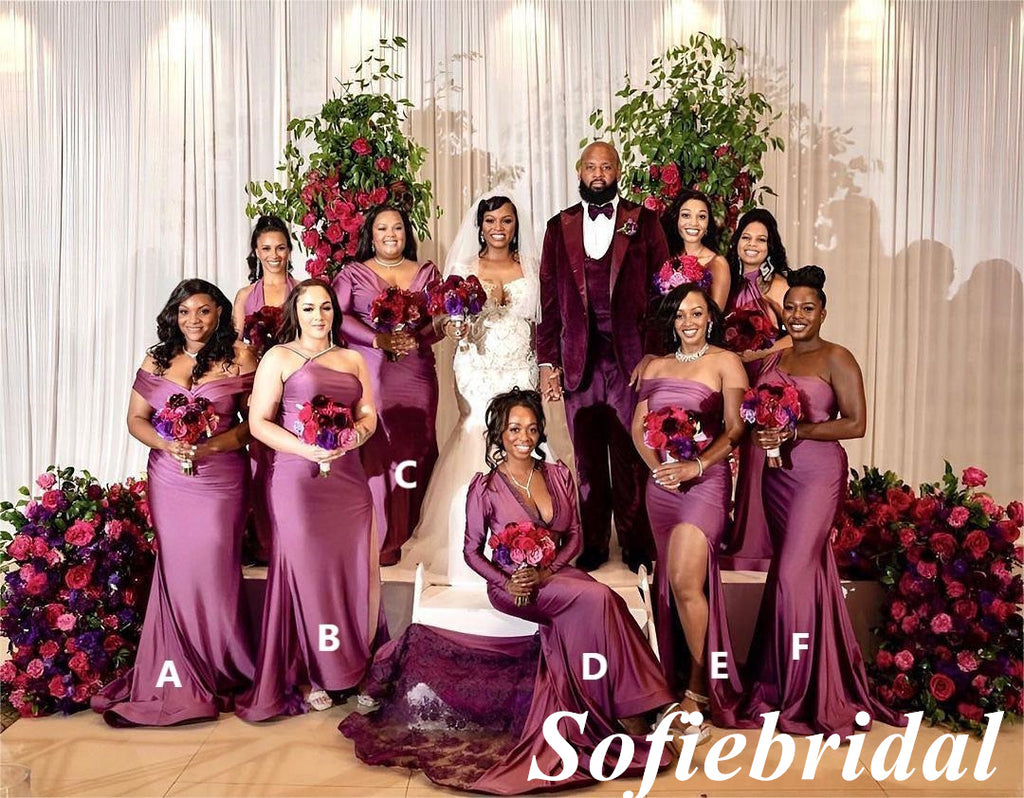 Mismatched Soft Satin Mermaid Floor Length Bridesmaid Dresses, SFWG00562