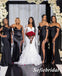 Mismatched Black Soft Satin Side Slit Mermaid Floor Length Bridesmaid Dresses, SFWG00569