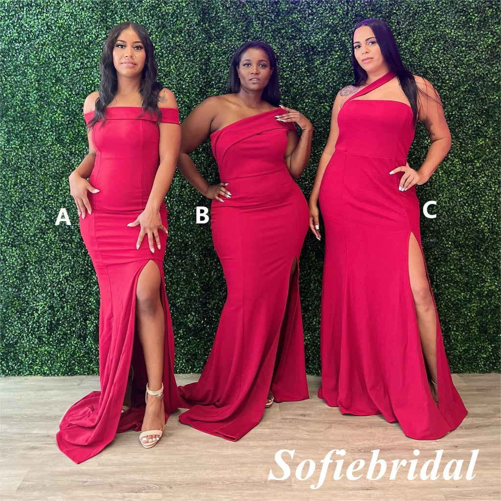 Mismatched Soft Satin Side Slit Mermaid Floor Length Bridesmaid Dresses, SFWG00570