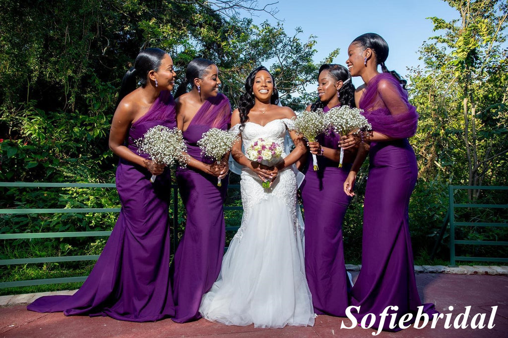 Mismatched Sexy Soft Satin And Tulle Sleeveless Mermaid Floor Length Bridesmaid Dresses, SFWG00536