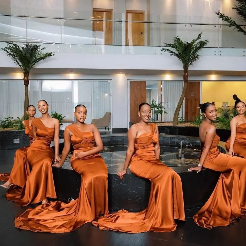 Sexy Mismatched Soft Satin One Shoulder Sleeveless Mermaid Floor Length Bridesmaid Dresses, SFWG00518